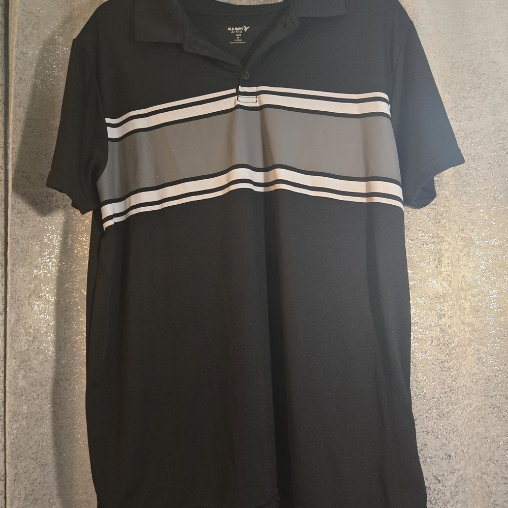 Black and Gray Striped Men's Polo Shirt Old Navy